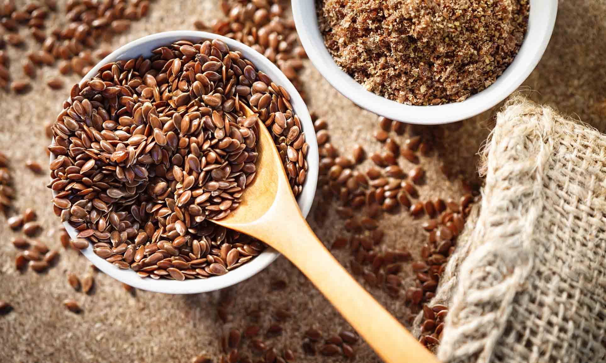 flax seed in a jute bag